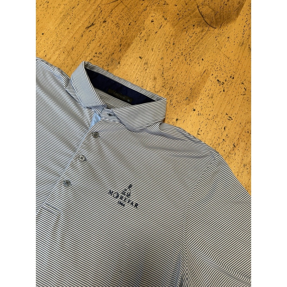 Greyson Shirt Mens Xl Blue Horizontal Micro Stripes Golf Polo Performance
